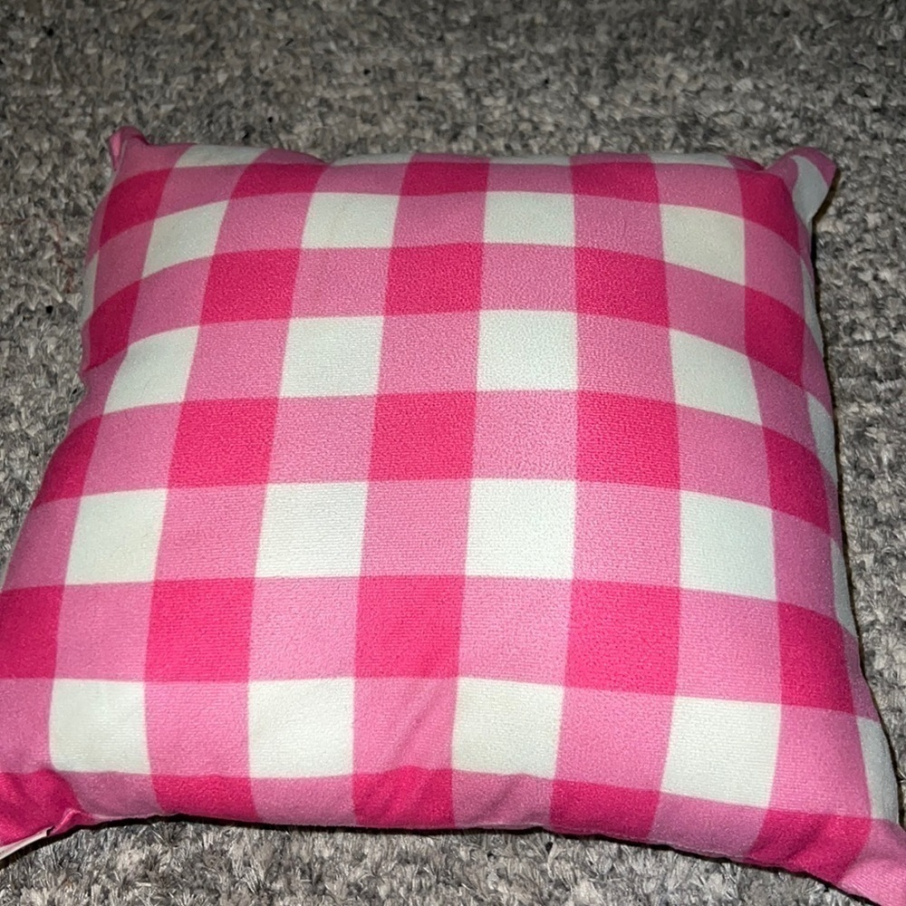 16x16 pink and white gingham pillow